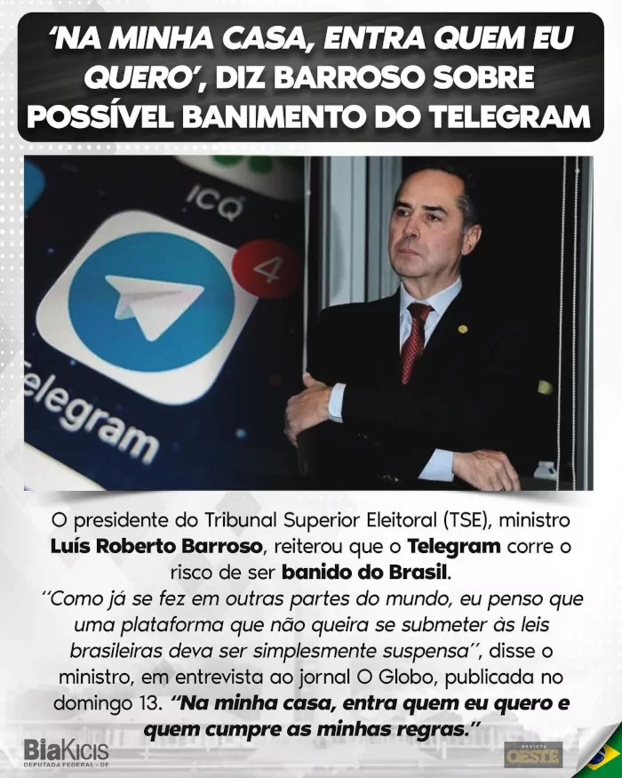 Imagem de chamada para Barroso, o "reizinho", quer banir o Telegram do Brasil