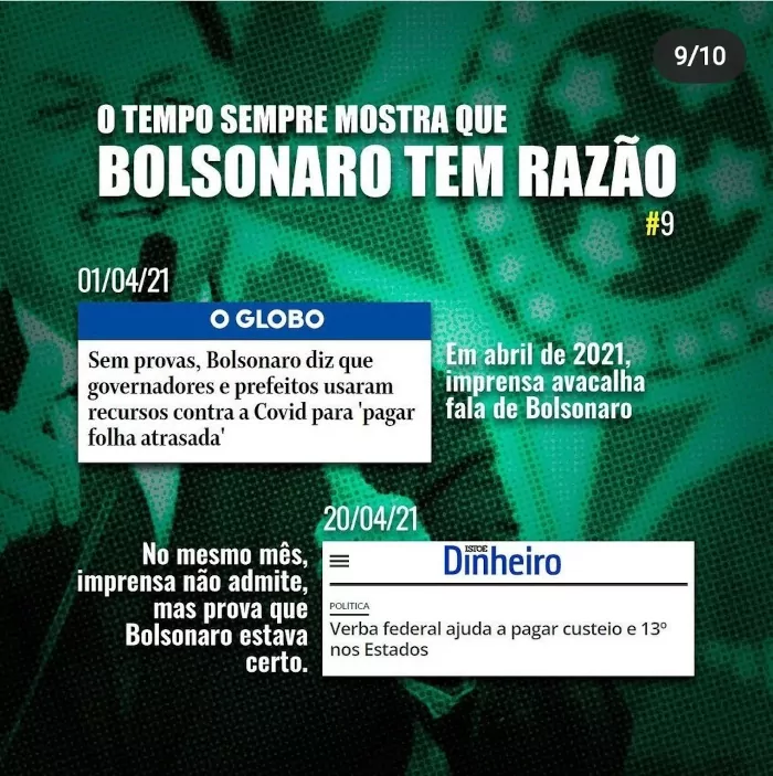 Governadores usaram dinhero da Covid para pagar contas, assim como afirmou Bolsonaro