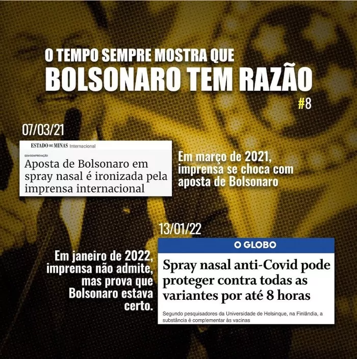 Spray nasal contra Covid funciona, como disse Bolsonaro