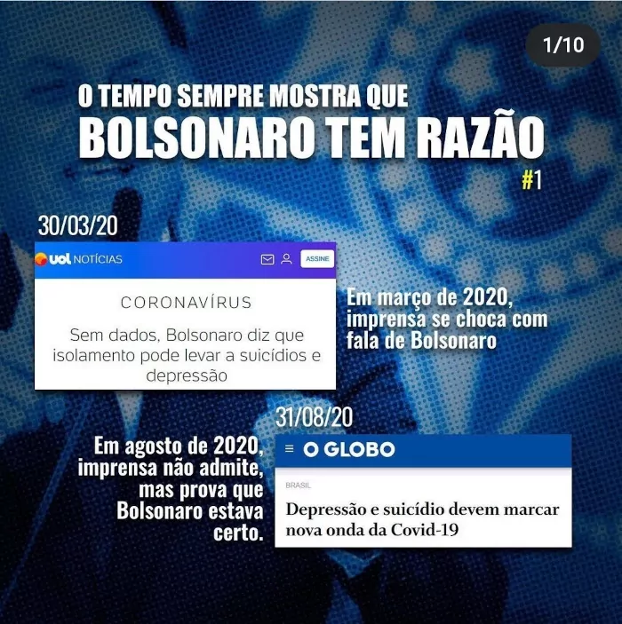 Imagem de chamada para Bolsonaro tinha razão: isolamento e suicídio